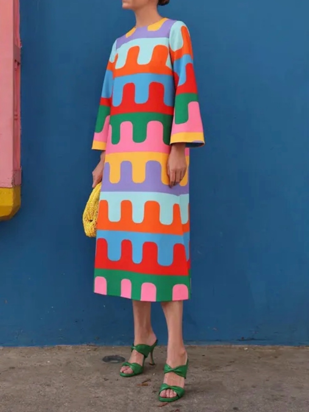Multicolor Wave-Stripe Midi Dress - Bright Mix